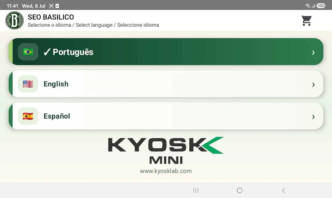 Kyosk language selection screen