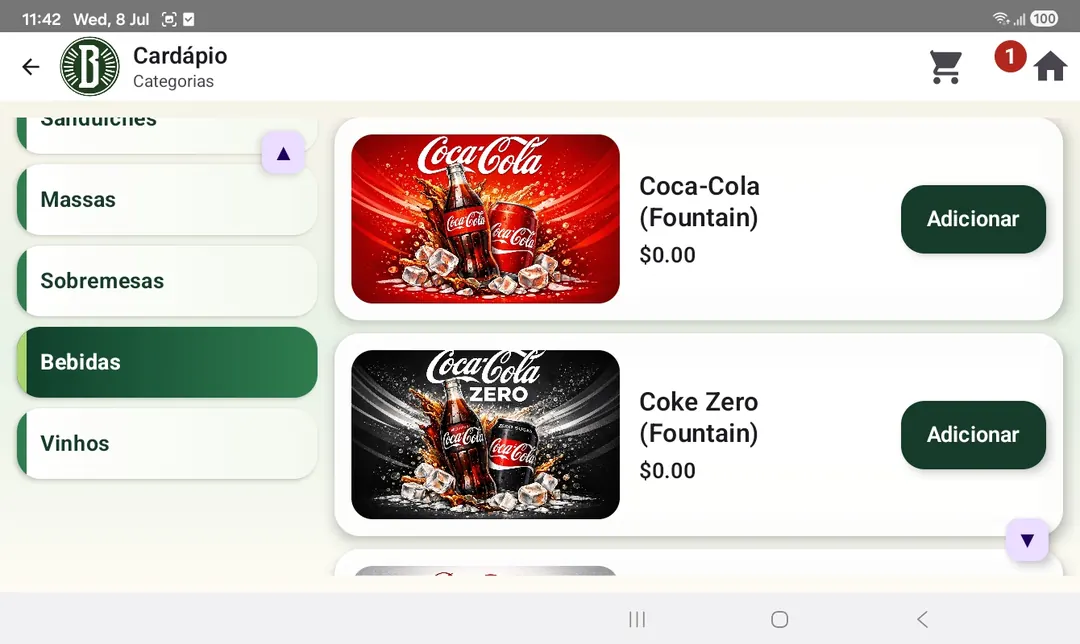 Kyosk product menu screen